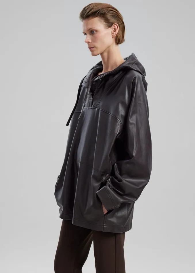 Women Kevin Leather Hooded Overshirt 8211 Brown The Frankie Shop Tops
