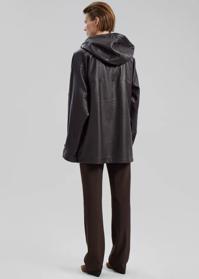 Women Kevin Leather Hooded Overshirt 8211 Brown The Frankie Shop Tops