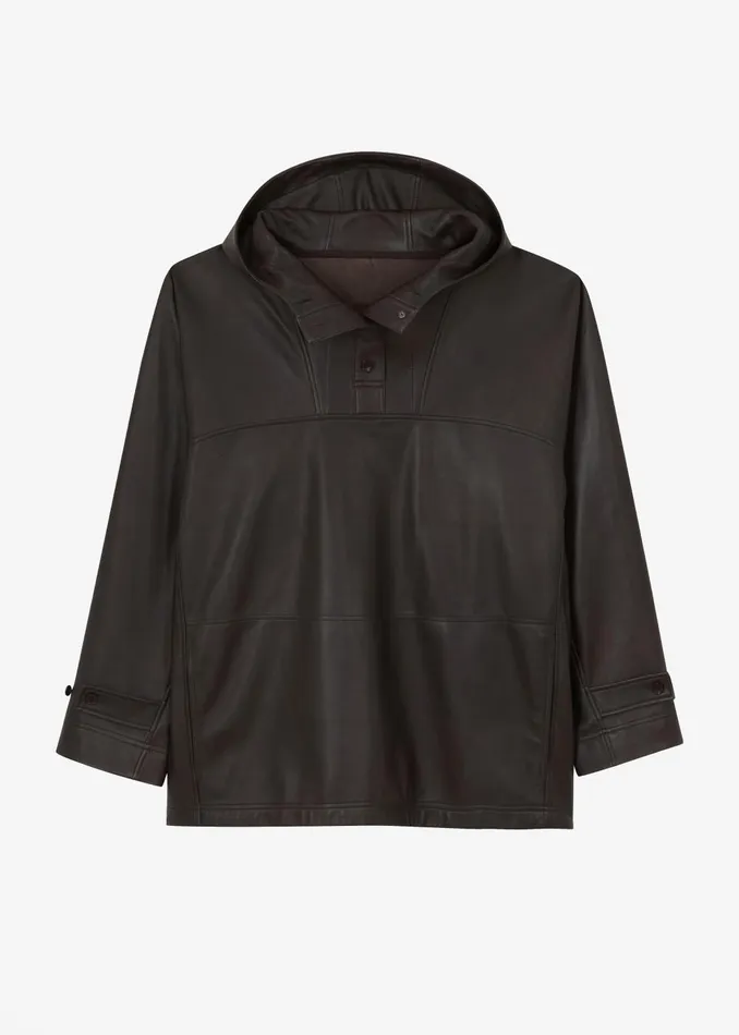 Women Kevin Leather Hooded Overshirt 8211 Brown The Frankie Shop Tops