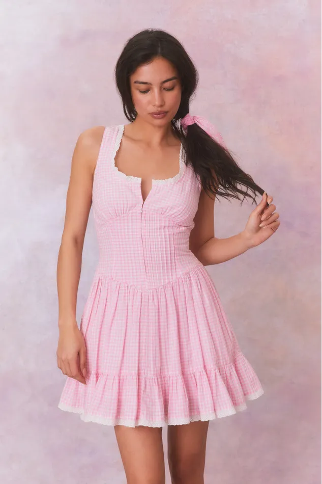 WomenKids Dresses LoveShackFancy Ceronne Gingham Cotton Mini Dress Sunkissed Rose