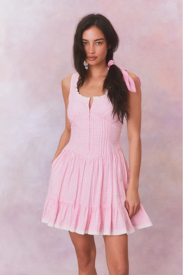 WomenKids Dresses LoveShackFancy Ceronne Gingham Cotton Mini Dress Sunkissed Rose WomenKids Dresses LoveShackFancy Ceronne Gingham Cotton Mini Dress Sunkissed Rose