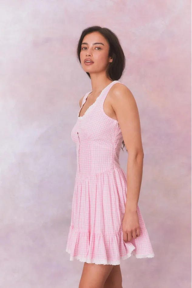 WomenKids Dresses LoveShackFancy Ceronne Gingham Cotton Mini Dress Sunkissed Rose WomenKids Dresses LoveShackFancy Ceronne Gingham Cotton Mini Dress Sunkissed Rose
