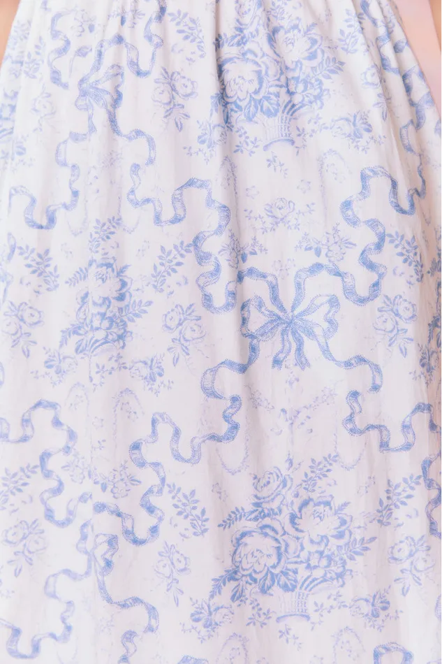 WomenKids Dresses LoveShackFancy Mastey Bow Print Midi Dress Blissful Blue