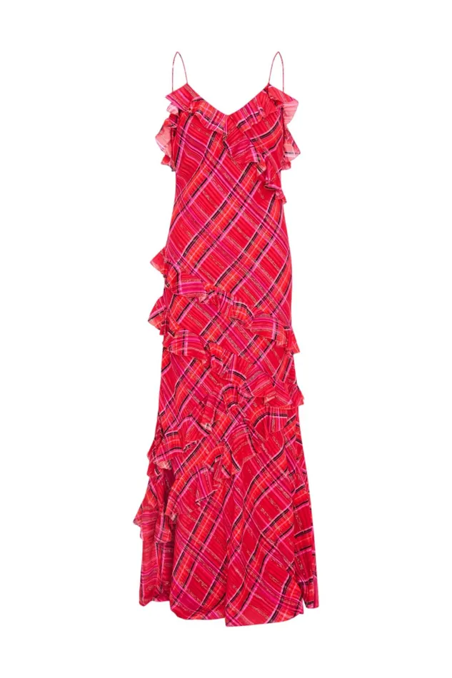 WomenKids Dresses LoveShackFancy Rialto Silk Tartan Dress Cheery Red