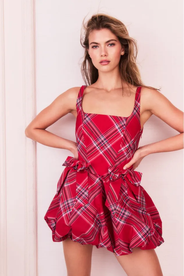 WomenKids Dresses LoveShackFancy Ruelle Tartan Mini Bubble Dress Cheery Red