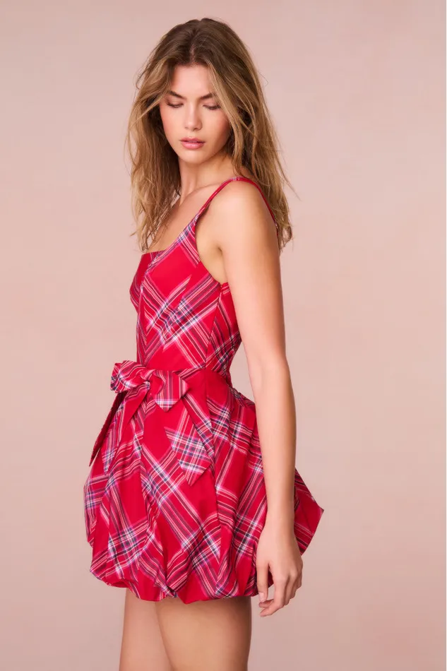 WomenKids Dresses LoveShackFancy Ruelle Tartan Mini Bubble Dress Cheery Red