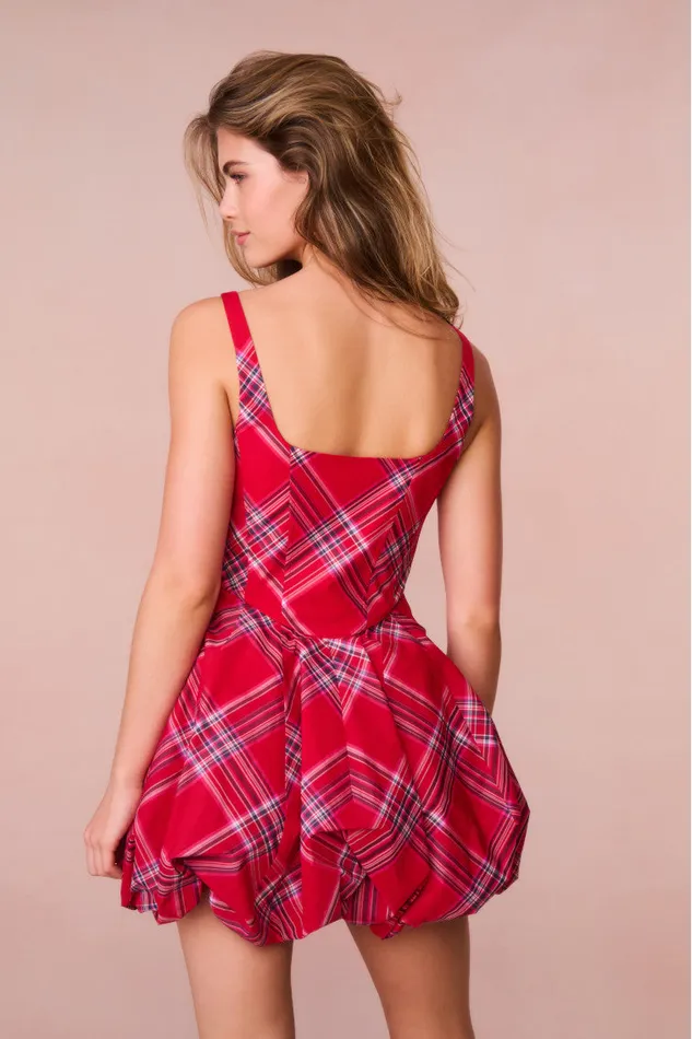 WomenKids Dresses LoveShackFancy Ruelle Tartan Mini Bubble Dress Cheery Red