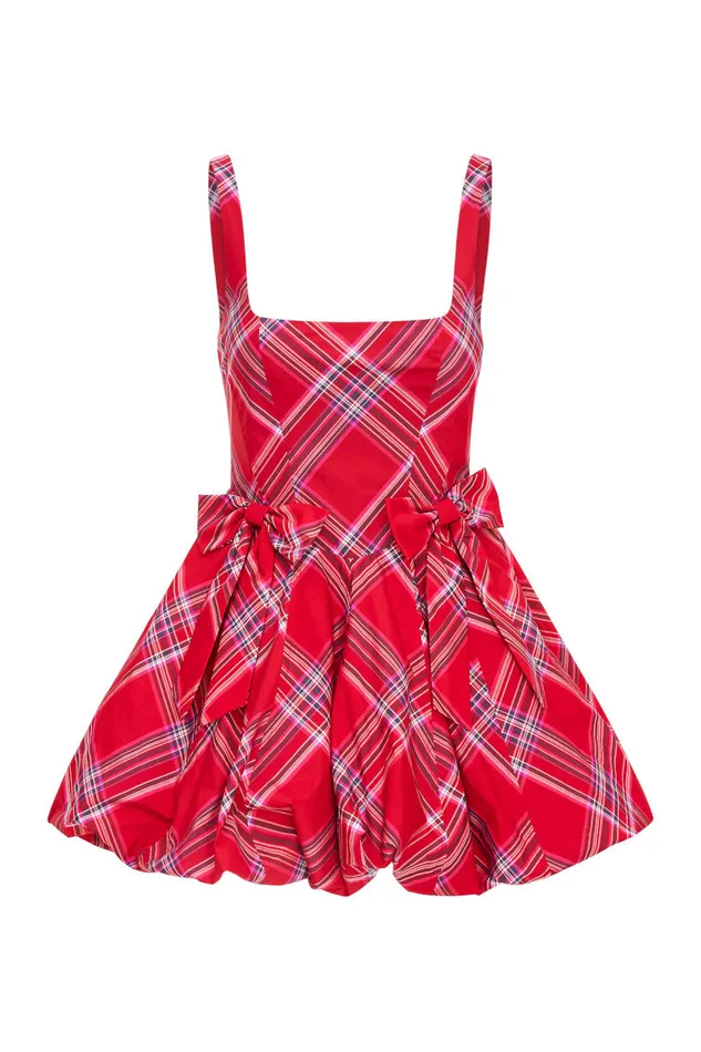 WomenKids Dresses LoveShackFancy Ruelle Tartan Mini Bubble Dress Cheery Red