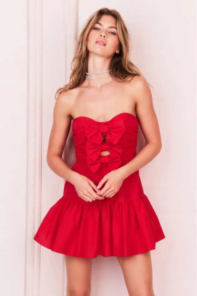 WomenKids Dresses LoveShackFancy Woodlow Bow Mini Dress Red