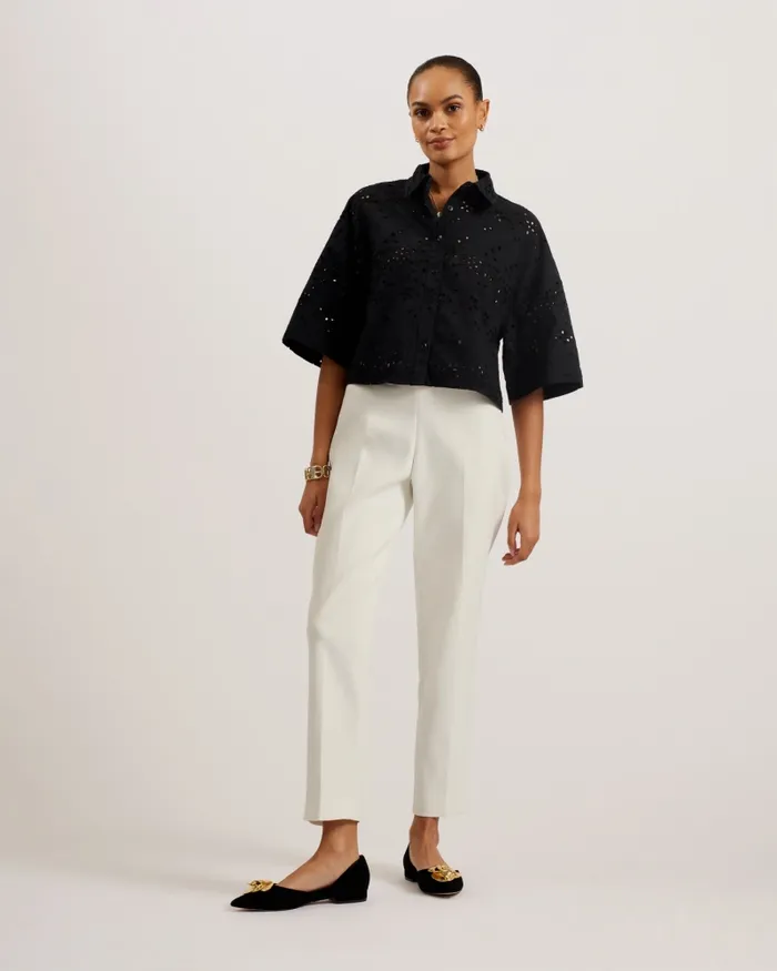Women KILKIS 8211 Oversized Broderie Cropped Cotton Shirt Black Ted Baker Tops and Blouses