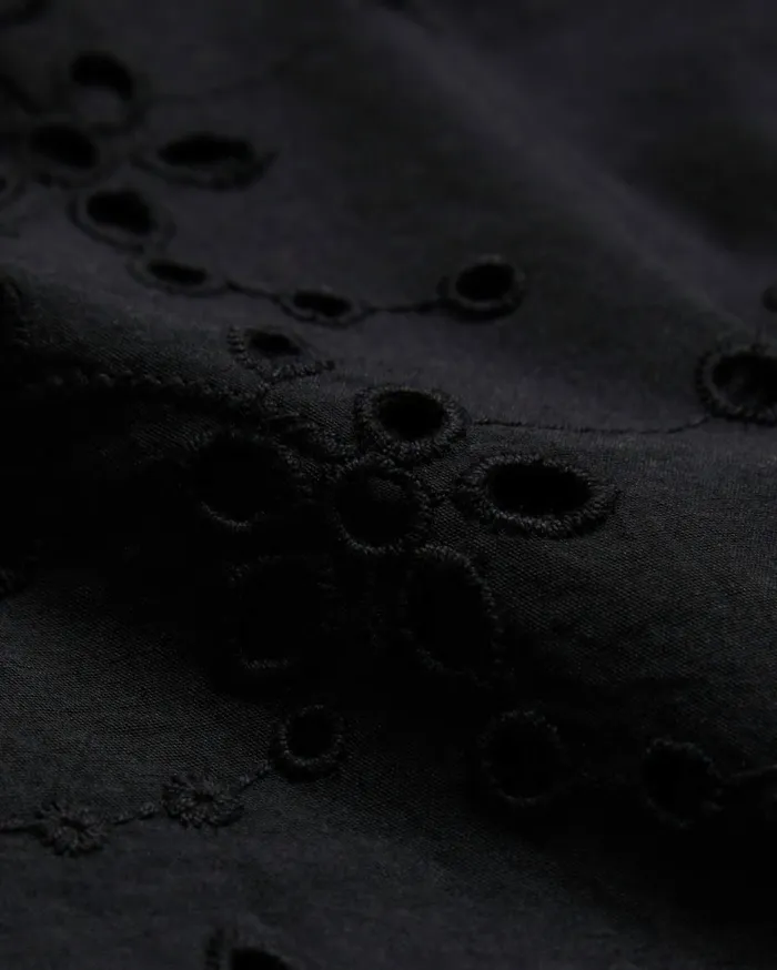 Women KILKIS 8211 Oversized Broderie Cropped Cotton Shirt Black Ted Baker Tops and Blouses