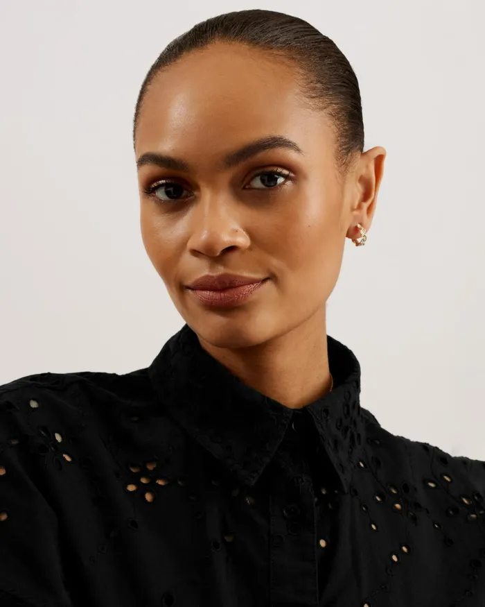 Women KILKIS 8211 Oversized Broderie Cropped Cotton Shirt Black Ted Baker Tops and Blouses