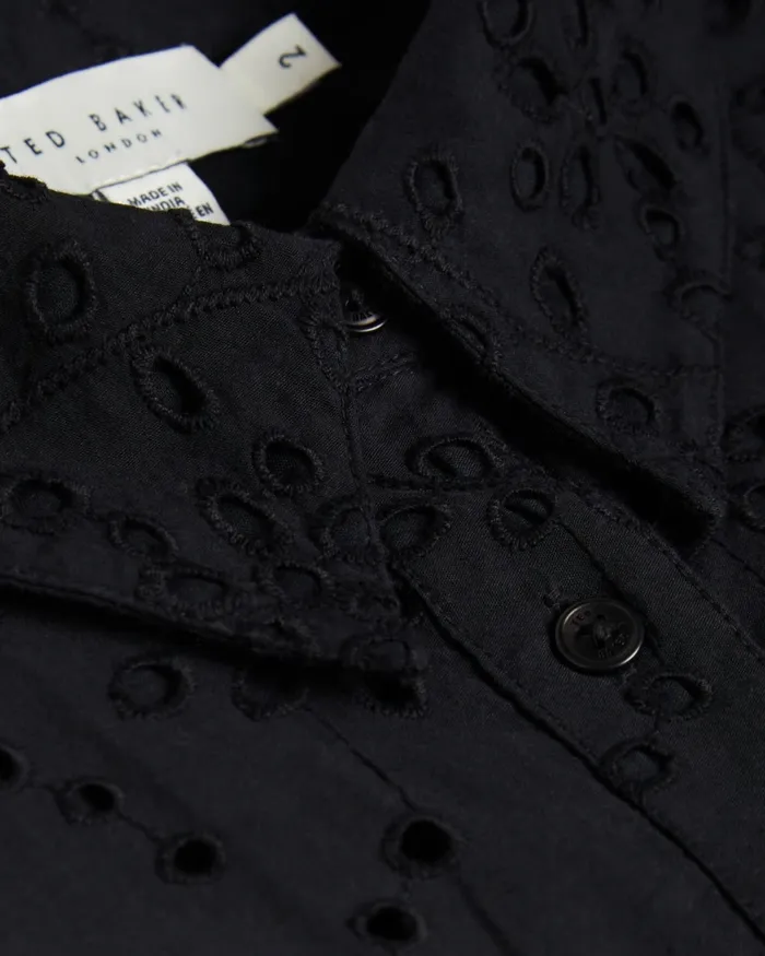Women KILKIS 8211 Oversized Broderie Cropped Cotton Shirt Black Ted Baker Tops and Blouses