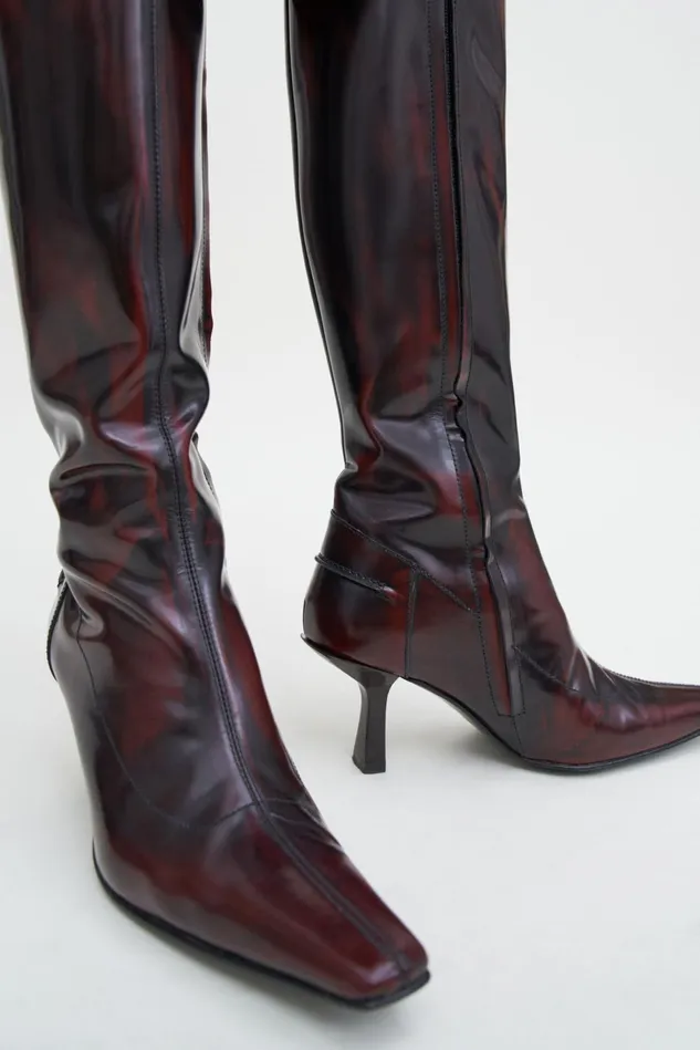 Women Knee High Faded Leather Boots Dark Burgundy Filippa K Shoes
