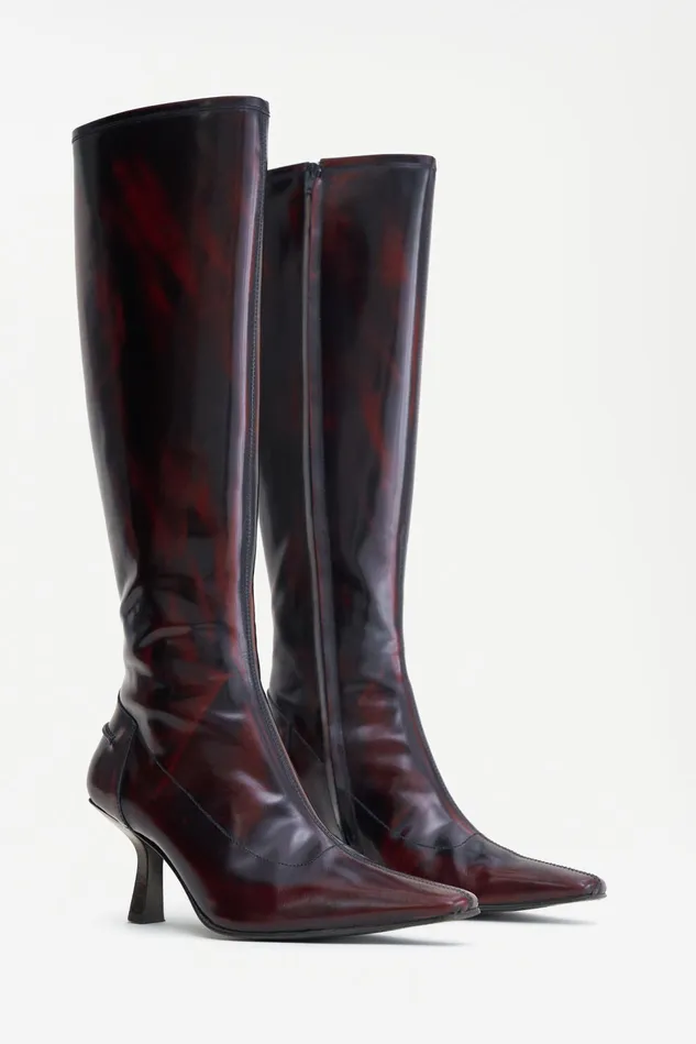Women Knee High Faded Leather Boots Dark Burgundy Filippa K Shoes