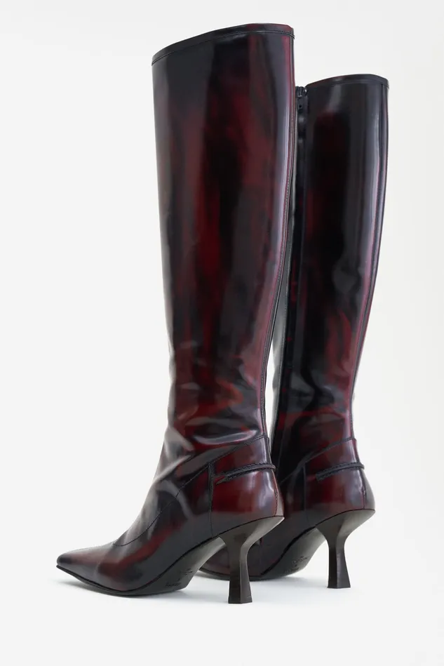 Women Knee High Faded Leather Boots Dark Burgundy Filippa K Shoes