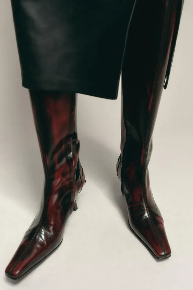 Women Knee High Faded Leather Boots Dark Burgundy Filippa K Shoes