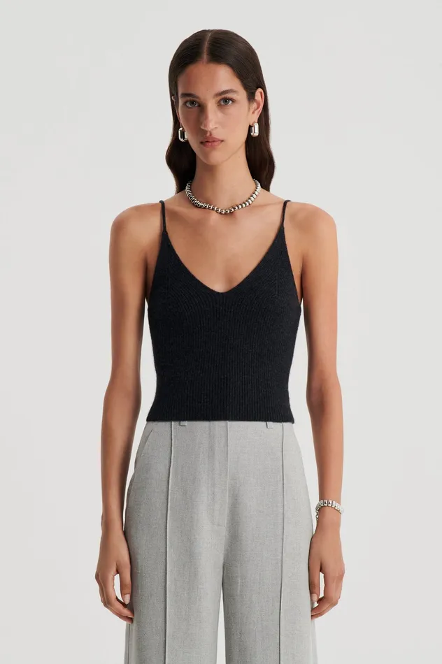 Women Knitwear Scanlan Theodore CASHMERE CAMISOLE CHARCOAL