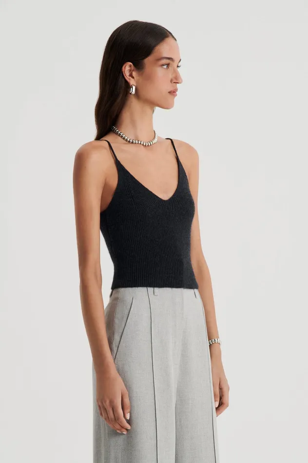 Women Knitwear Scanlan Theodore CASHMERE CAMISOLE CHARCOAL