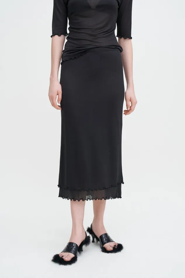 Women Layered Frill Crepe Skirt Black Filippa K Skirts