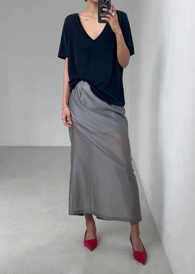 Women Lenore Semi Sheer Midi Skirt 8211 Grey The Frankie Shop Bottoms