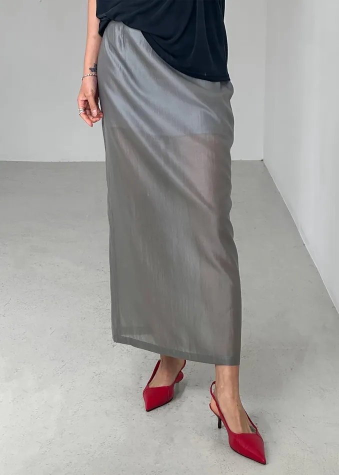 Women Lenore Semi Sheer Midi Skirt 8211 Grey The Frankie Shop Bottoms