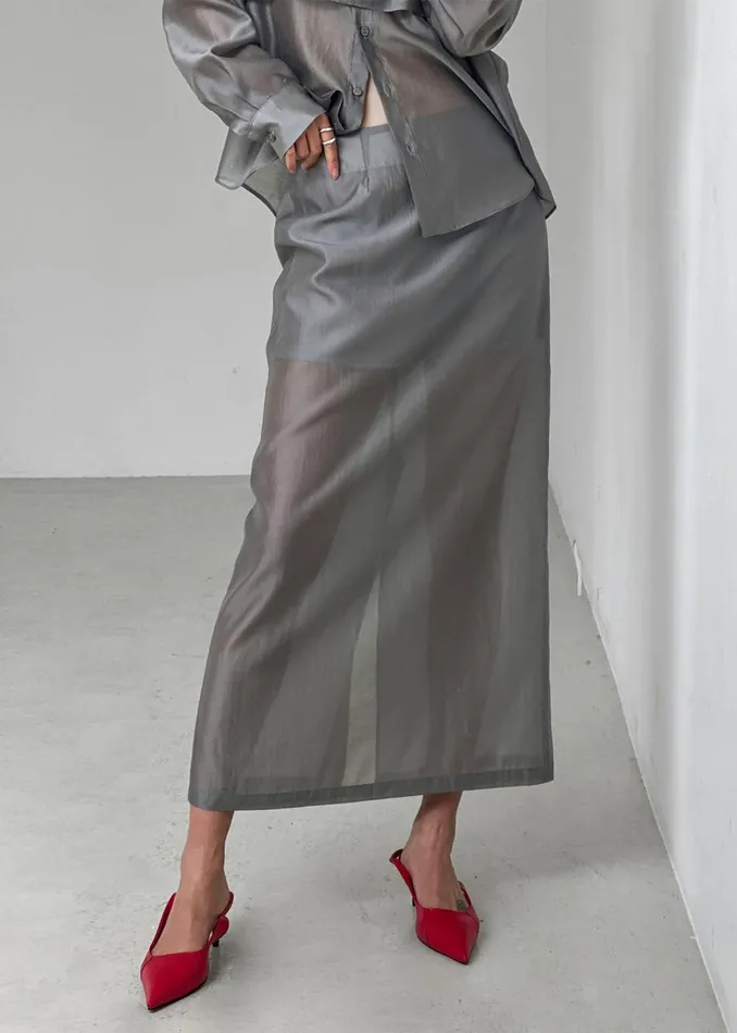 Women Lenore Semi Sheer Midi Skirt 8211 Grey The Frankie Shop Bottoms