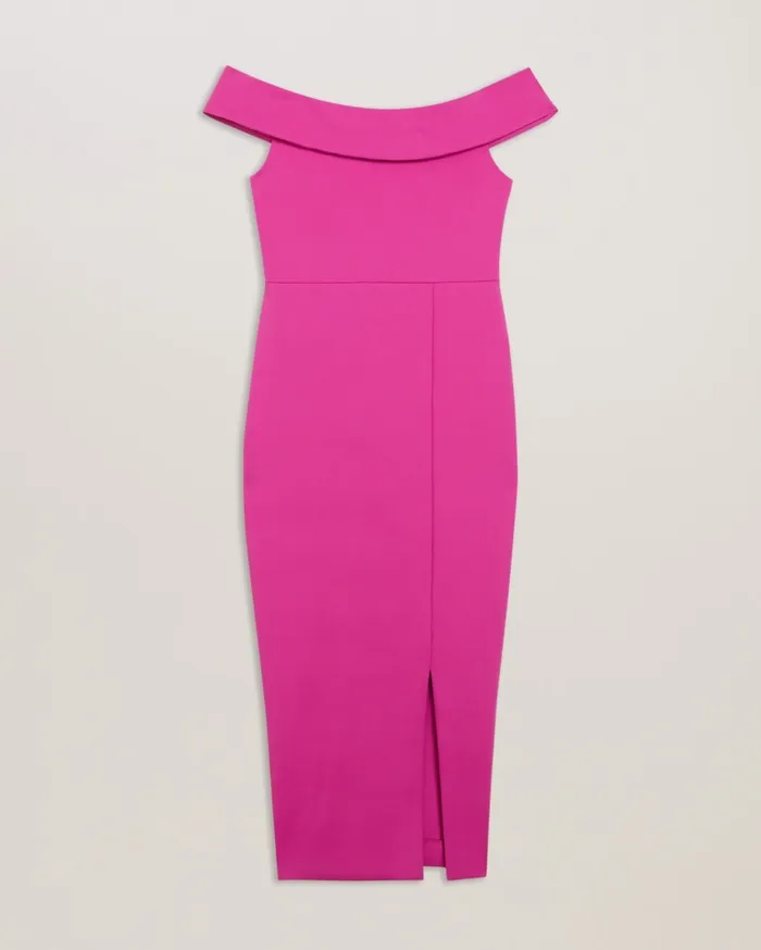 Women LERREN 8211 Bardot Fitted Scuba Midi Dress Purple Ted Baker Dresses