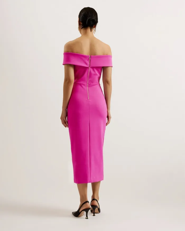 Women LERREN 8211 Bardot Fitted Scuba Midi Dress Purple Ted Baker Dresses