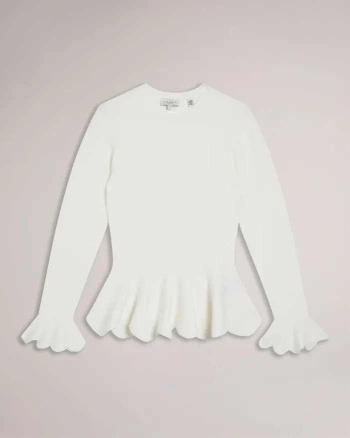 Women LILLYYY 8211 Long Sleeve Scalloped Peplum Top Ivory Ted Baker Tops and Blouses