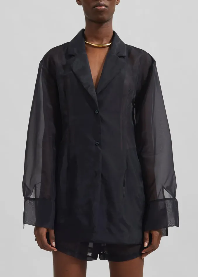 Women Lise Sheer Blazer 8211 Black The Frankie Shop Outerwear