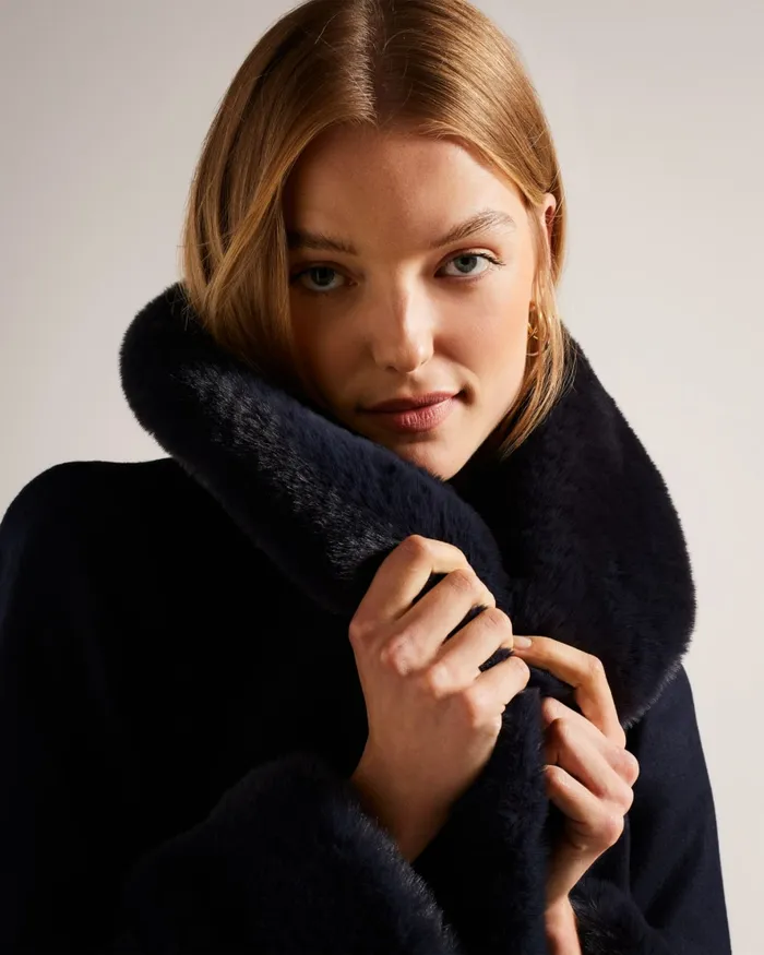 Women LOLETA 8211 Belted Coat With Faux Fur Collar And Cuffs Navy Ted Baker Coats and Jackets Women LOLETA 8211 Belted Coat With Faux Fur Collar And Cuffs Navy Ted Baker Coats and Jackets