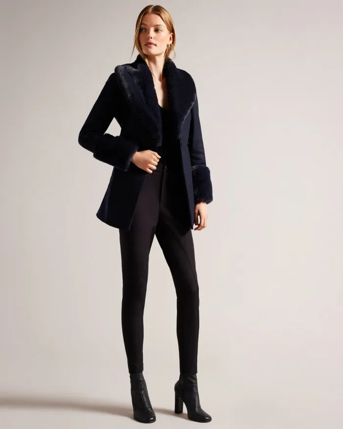 Women LOLETA 8211 Belted Coat With Faux Fur Collar And Cuffs Navy Ted Baker Coats and Jackets Women LOLETA 8211 Belted Coat With Faux Fur Collar And Cuffs Navy Ted Baker Coats and Jackets
