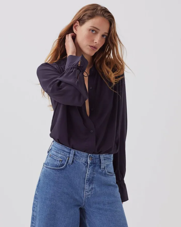 Women LongSleeve Silky Shirt Night Sky Comptoir Des Cotonniers Blouses and Shirts and Tops Women LongSleeve Silky Shirt Night Sky Comptoir Des Cotonniers Blouses and Shirts and Tops