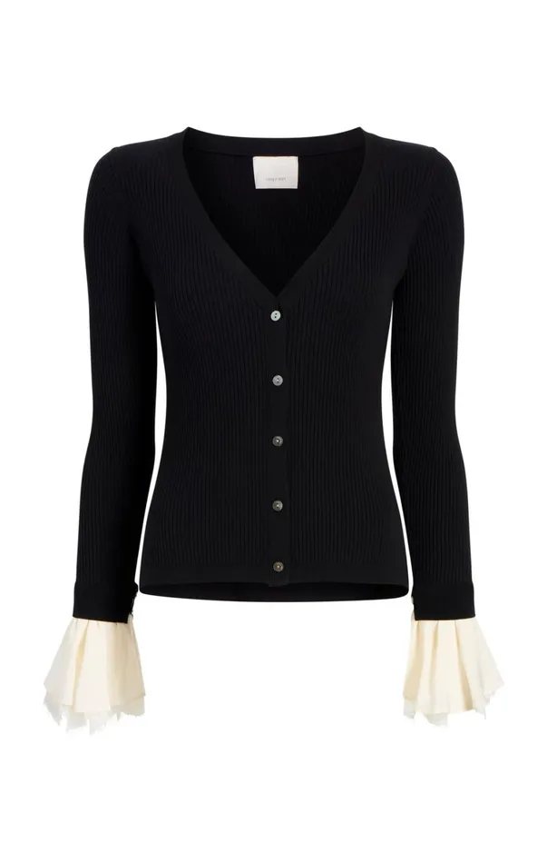 Women Long Sleeve Tops Cinq Sept Bernadette Prestyled Ribbed Cardigan Blackivory