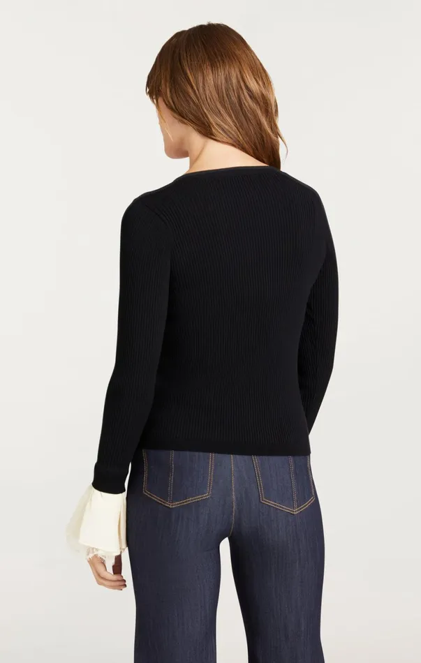 Women Long Sleeve Tops Cinq Sept Bernadette Prestyled Ribbed Cardigan Blackivory