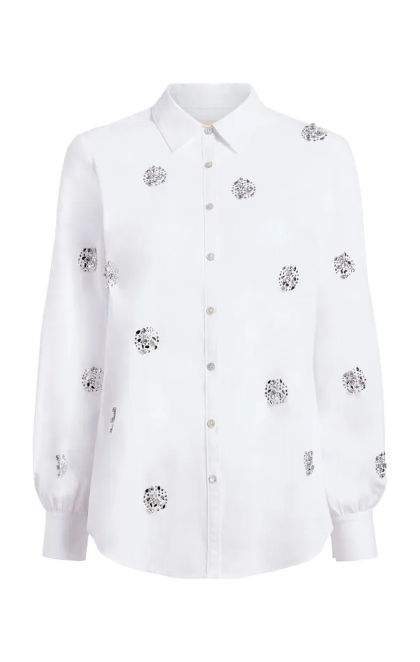 Women Long Sleeve Tops Cinq Sept Crystal Dot Tianna Top White