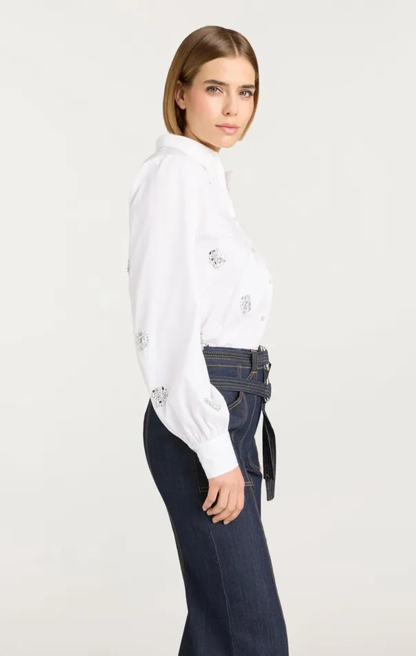 Women Long Sleeve Tops Cinq Sept Crystal Dot Tianna Top White