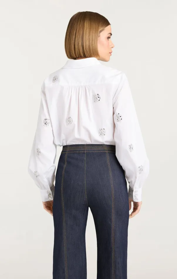 Women Long Sleeve Tops Cinq Sept Crystal Dot Tianna Top White
