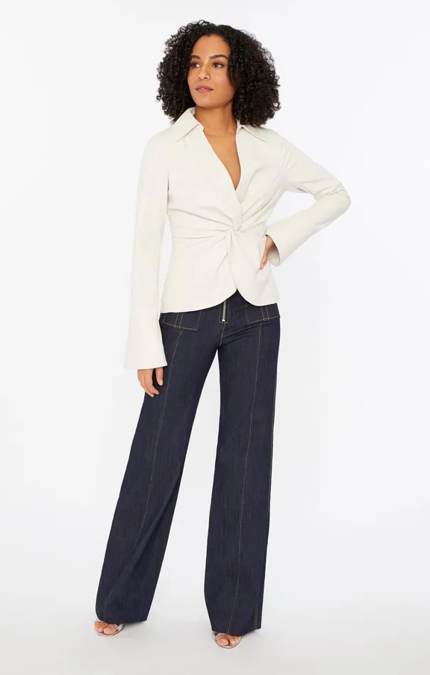 Women Long Sleeve Tops Cinq Sept Faux Leather Mckenna Top Ivory