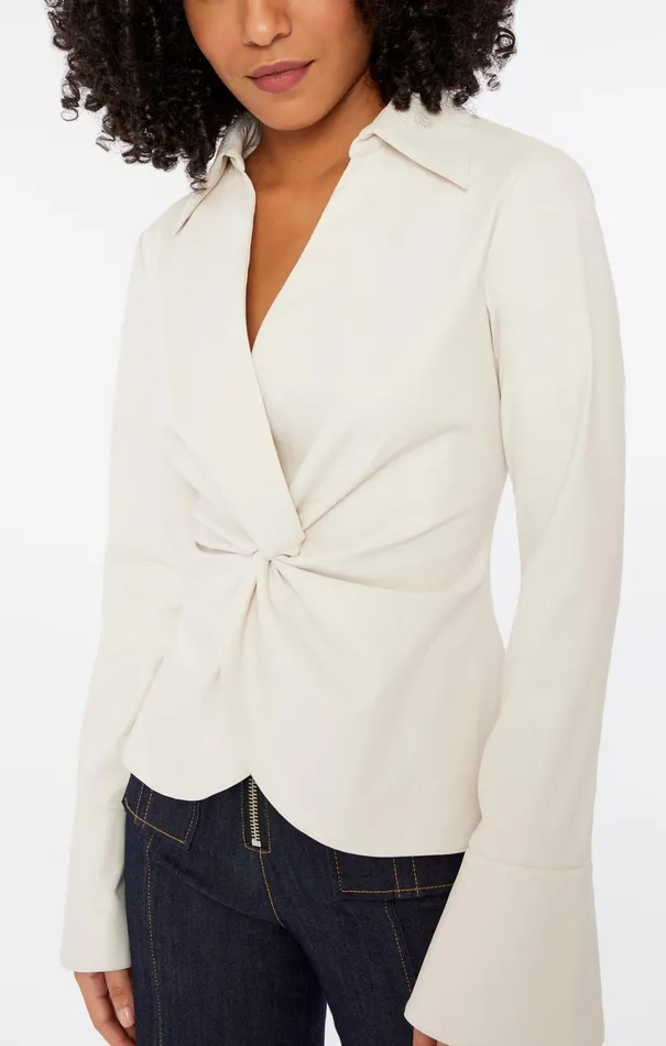 Women Long Sleeve Tops Cinq Sept Faux Leather Mckenna Top Ivory