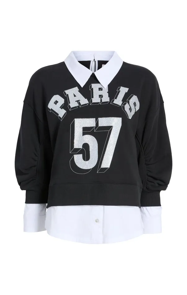 Women Long Sleeve Tops Cinq Sept Heatset Paris 57 Justina Pullover Blackwhite
