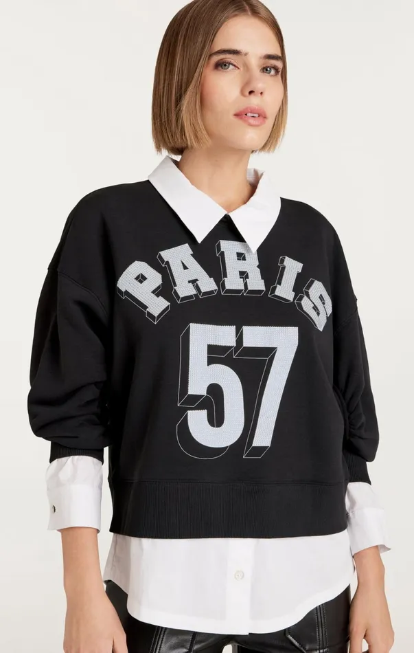 Women Long Sleeve Tops Cinq Sept Heatset Paris 57 Justina Pullover Blackwhite
