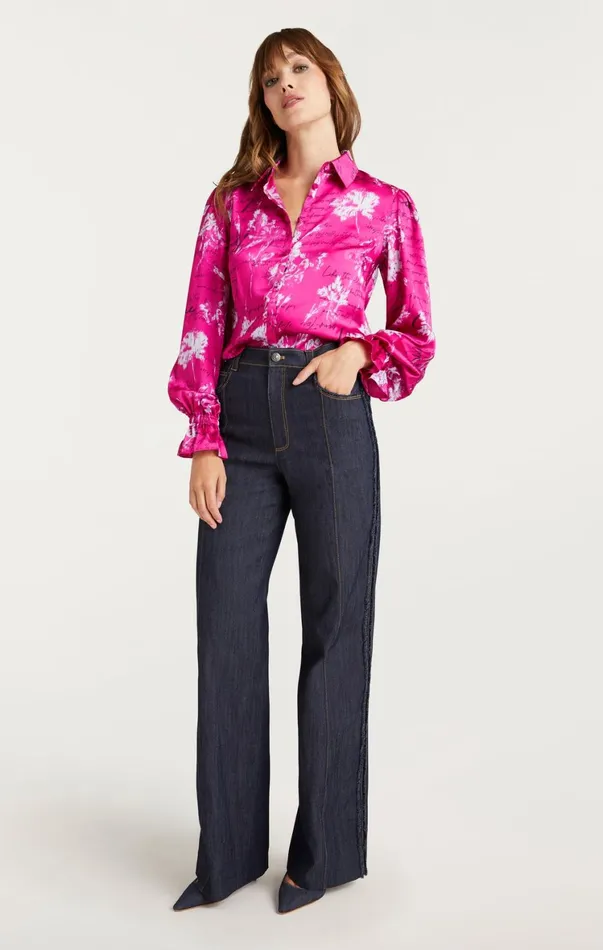 Women Long Sleeve Tops Cinq Sept Warm Carnation Long Sleeve Fiona Top Plum Radish Multi