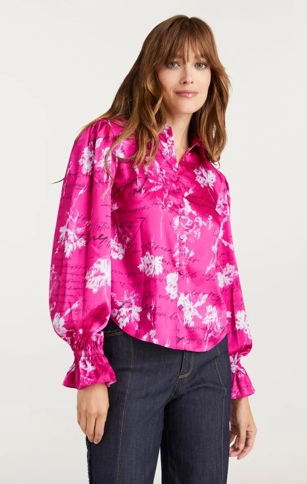 Women Long Sleeve Tops Cinq Sept Warm Carnation Long Sleeve Fiona Top Plum Radish Multi