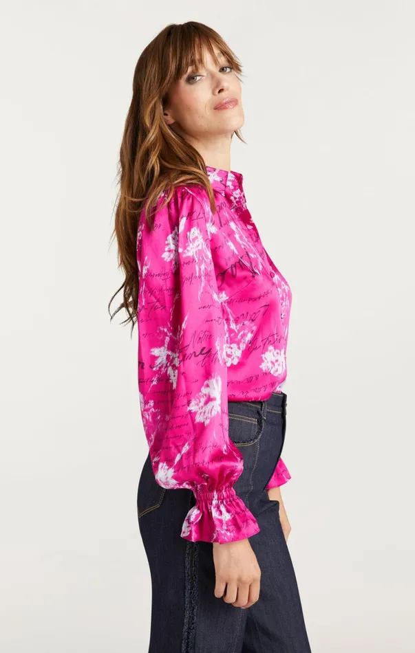 Women Long Sleeve Tops Cinq Sept Warm Carnation Long Sleeve Fiona Top Plum Radish Multi