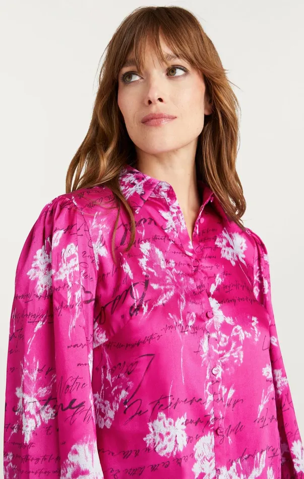 Women Long Sleeve Tops Cinq Sept Warm Carnation Long Sleeve Fiona Top Plum Radish Multi