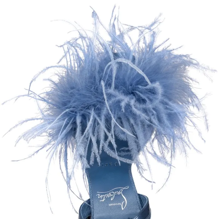 Women Loubipoupi 100 Mm Strappy Sandals 8211 Denim And Feathers 8211 Blue Christian Louboutin Sandals and Slides