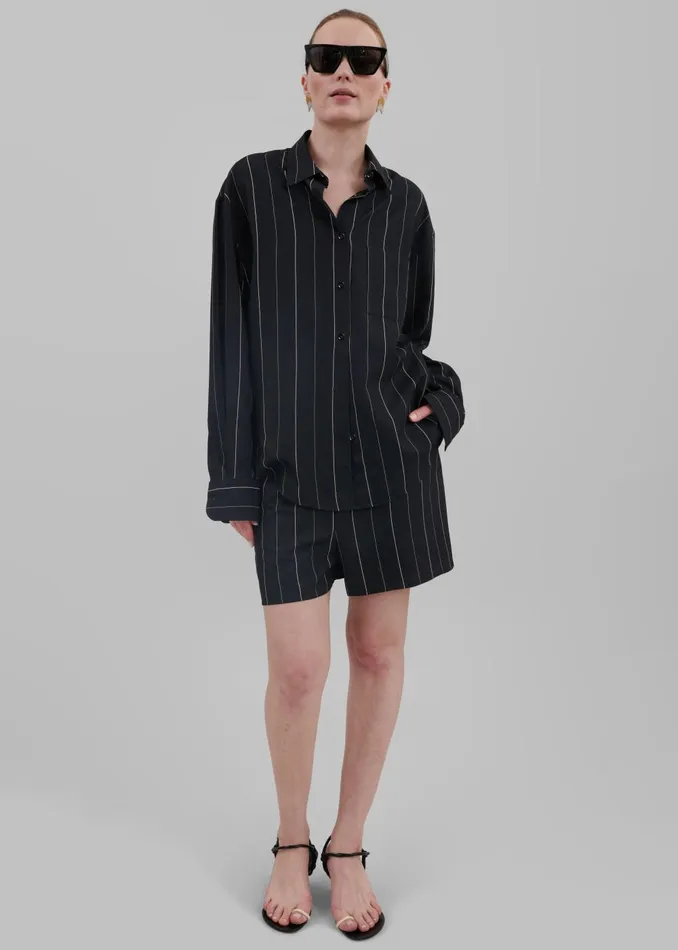 Women Lui Boxer Shorts 8211 BlackBeige Stripe The Frankie Shop Bottoms