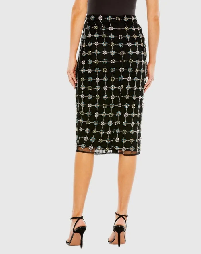 Women Mac Duggal Embellished Geometrical Skirt with Rhinestones 8211 FINAL SALE Black Skirts